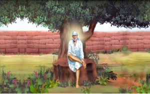 Sai Baba Sitting Under Need Tree